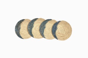 Circular raffia coasters powder blue detail