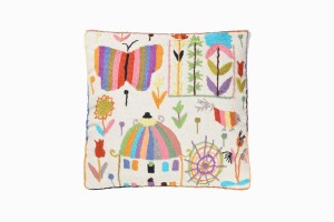 Embroidered village scene cushion Ref 4