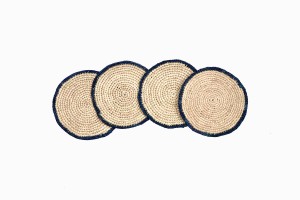 Circular raffia coasters indigo edge