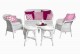 White wicker furniture set with Lodhi white wood garden table